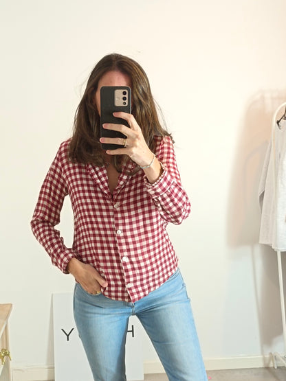 CHIRIBITA. Burgundy checked blouse size 34