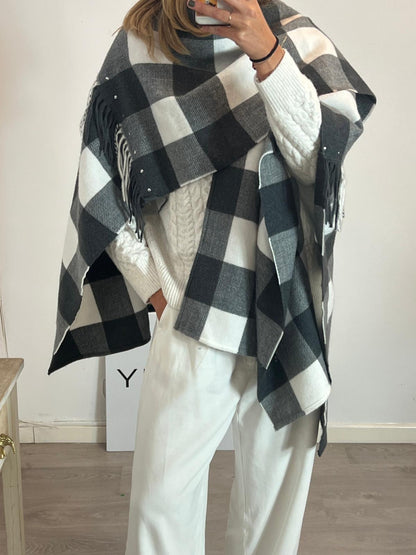 PIMKIE. Poncho cuadros grises TU(m/l)
