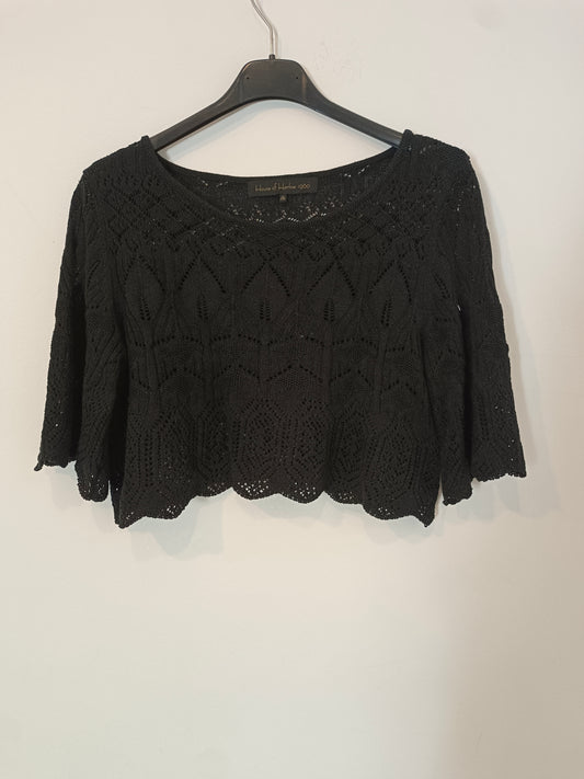 HOUSE OF HARLOW. Top negro croché punto T.s