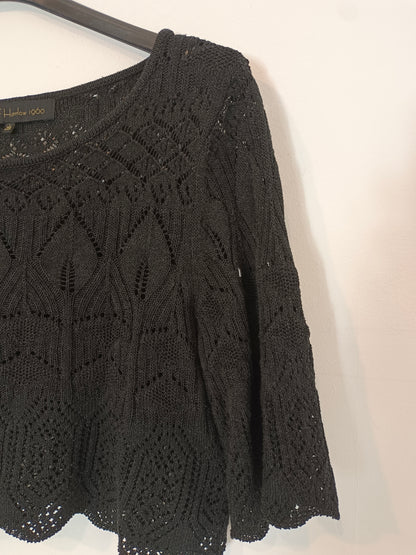 HOUSE OF HARLOW. Top negro croché punto T.s