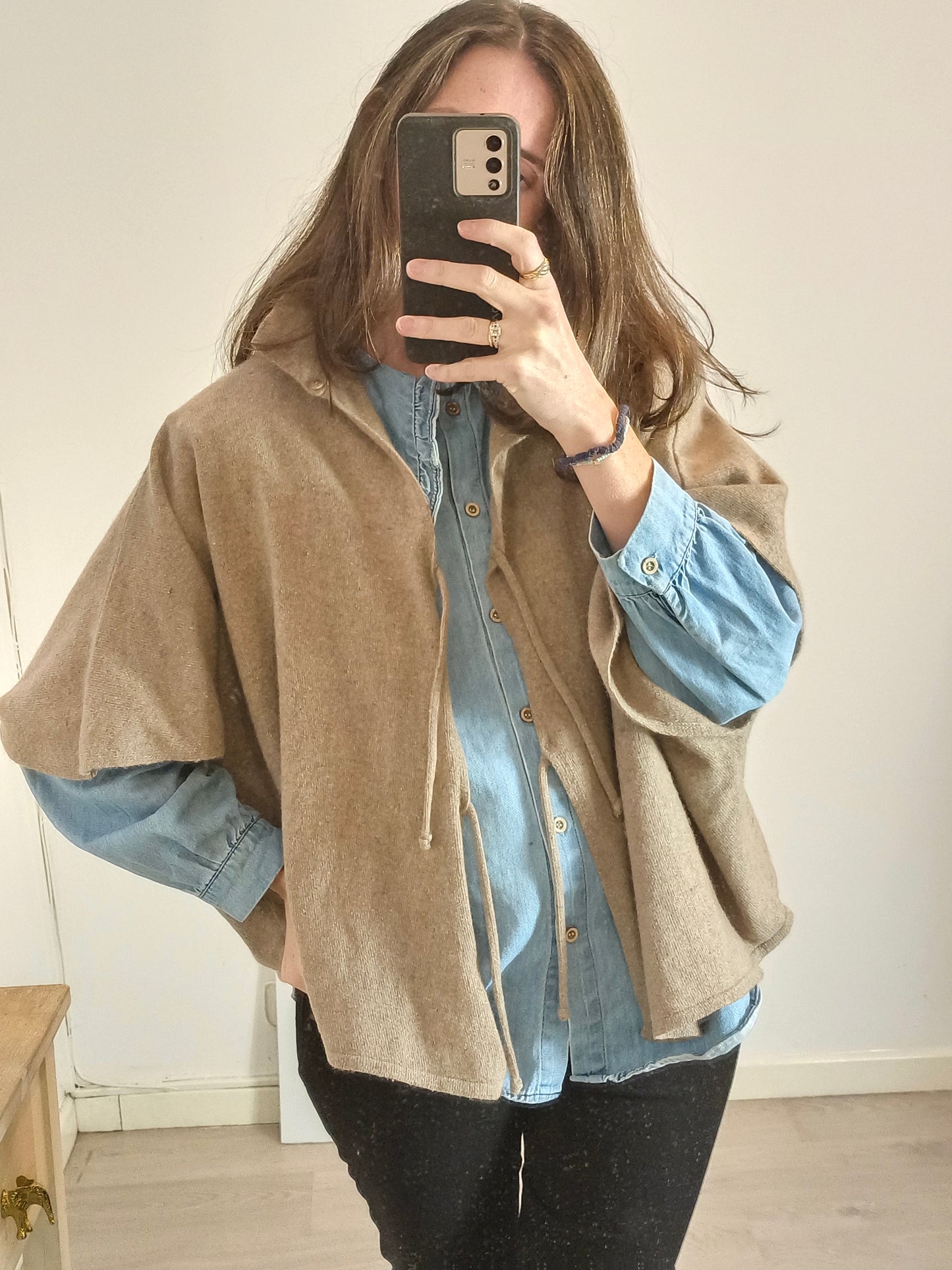 MARIA DE LA ORDEN. capa punto beige  cashmere TU(S)