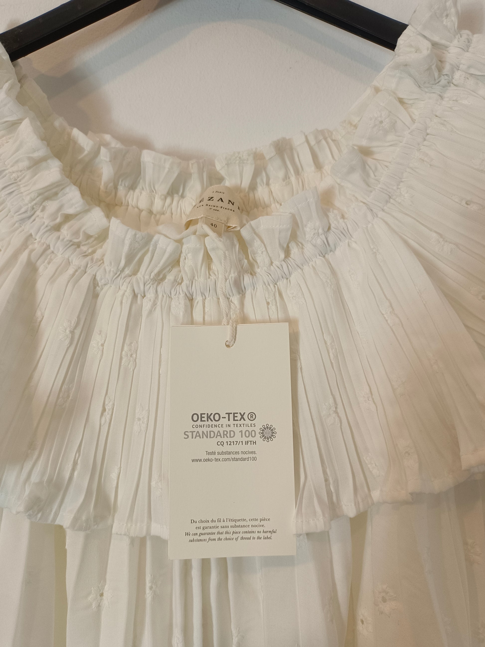 sezane white pleated dress sezane HONORINA dress size 34 ecru This is a cotton linen blend dress , lightly lined at body. It's rather well made