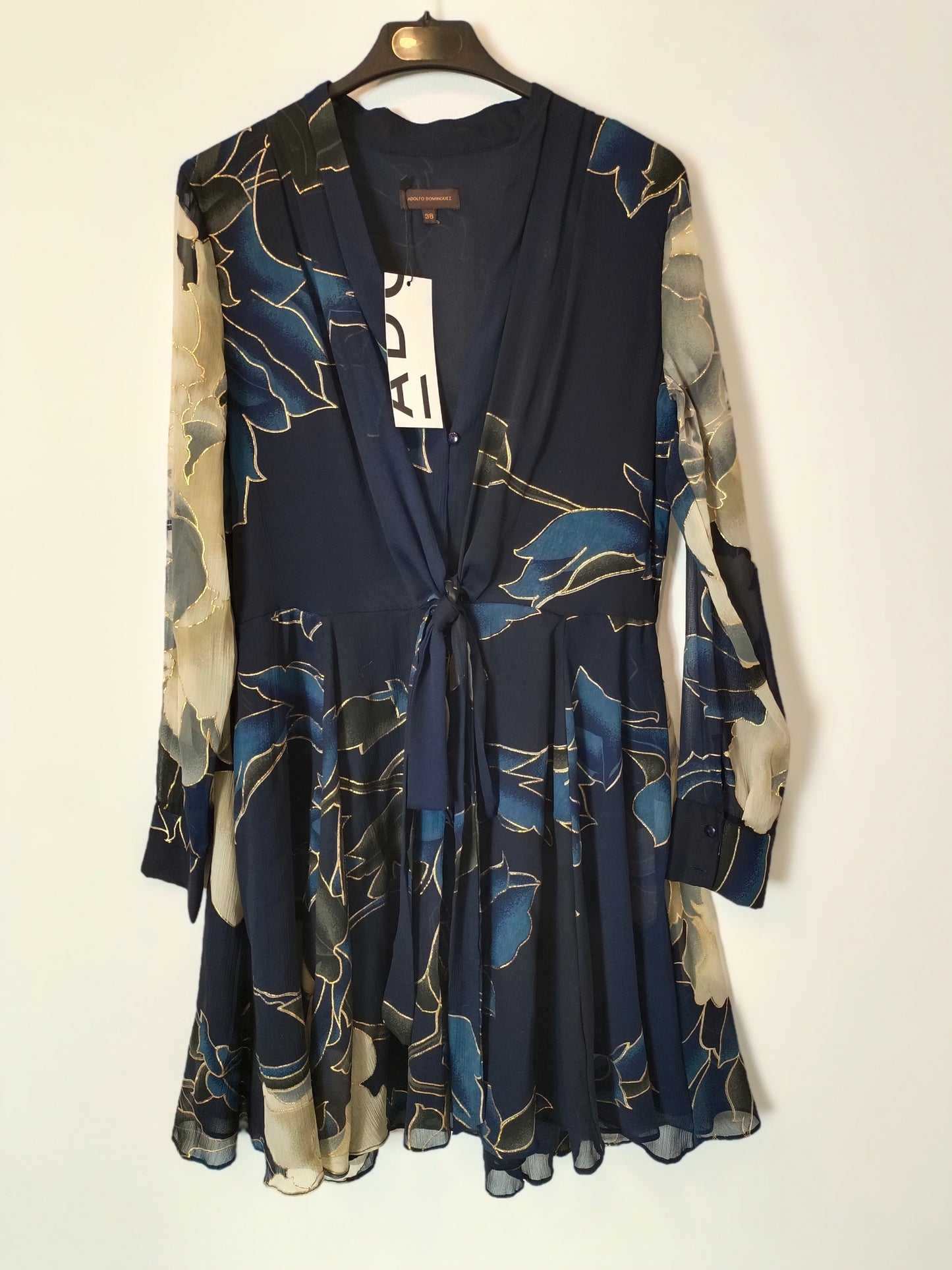 ADOLFO DOMINGUEZ. Vestido azul flores T.m