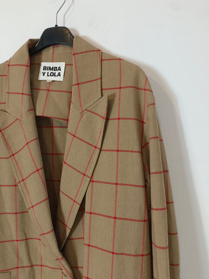 BIMBA Y LOLA. Blazer camel cuadros T.38