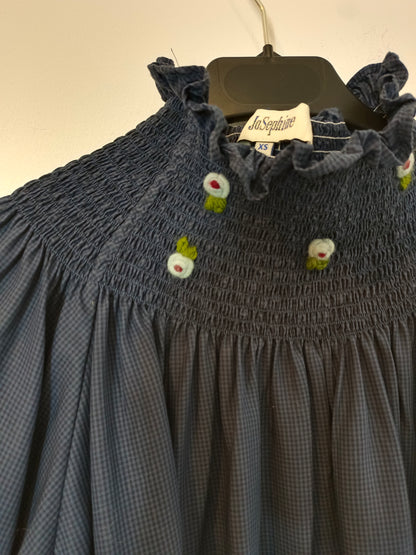 JOSEPHINE. Blusa azul cuello nido abeja T.xs