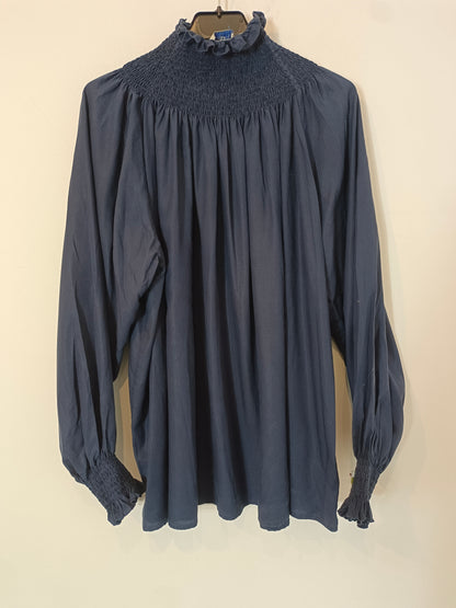 JOSEPHINE. Blusa azul cuello nido abeja T.xs