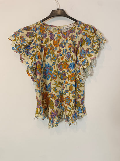 THE PETITE FRANÇAISE. Beige floral blouse T.34 (S)