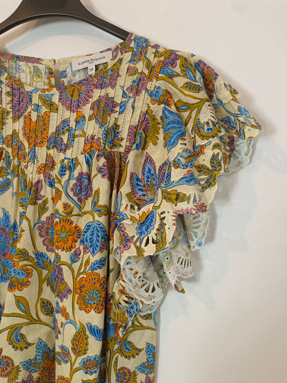 THE PETITE FRANÇAISE. Beige floral blouse T.34 (S)