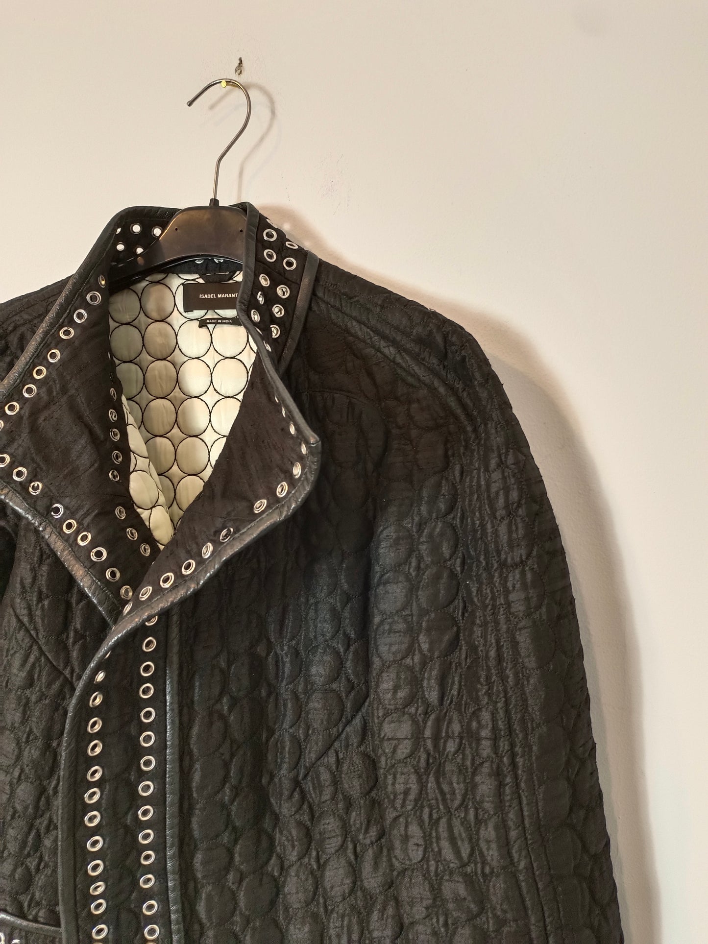 ISABEL MARANT. Black leather and silk textured jacket, size 36