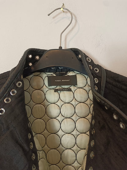 ISABEL MARANT. Black leather and silk textured jacket, size 36