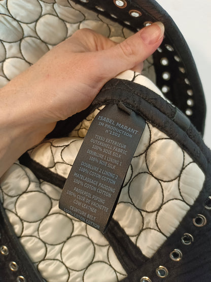 ISABEL MARANT. Black leather and silk textured jacket, size 36