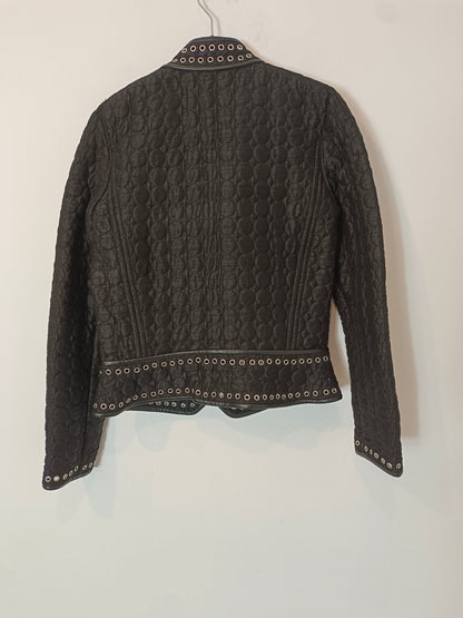 ISABEL MARANT. Black leather and silk textured jacket, size 36