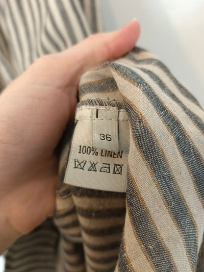 CORTANA. Falda midi lino rayas T.36