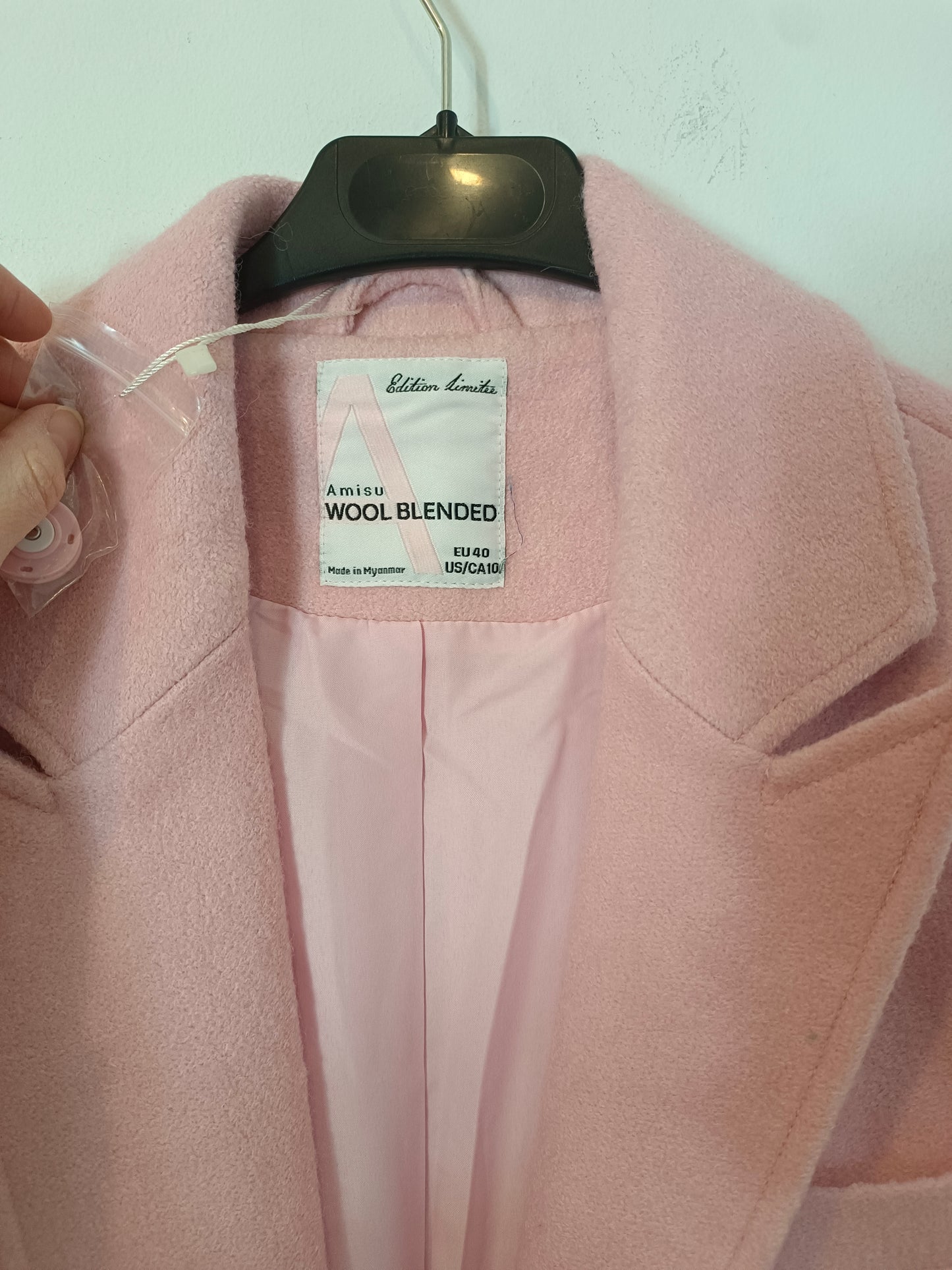 AMISÚ. Abrigo paño rosa T.40