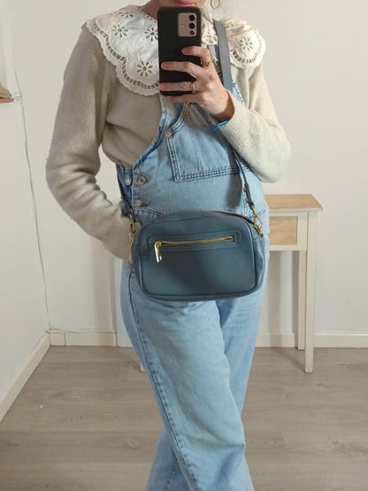 OTHERS. Blue leather bag with zippers