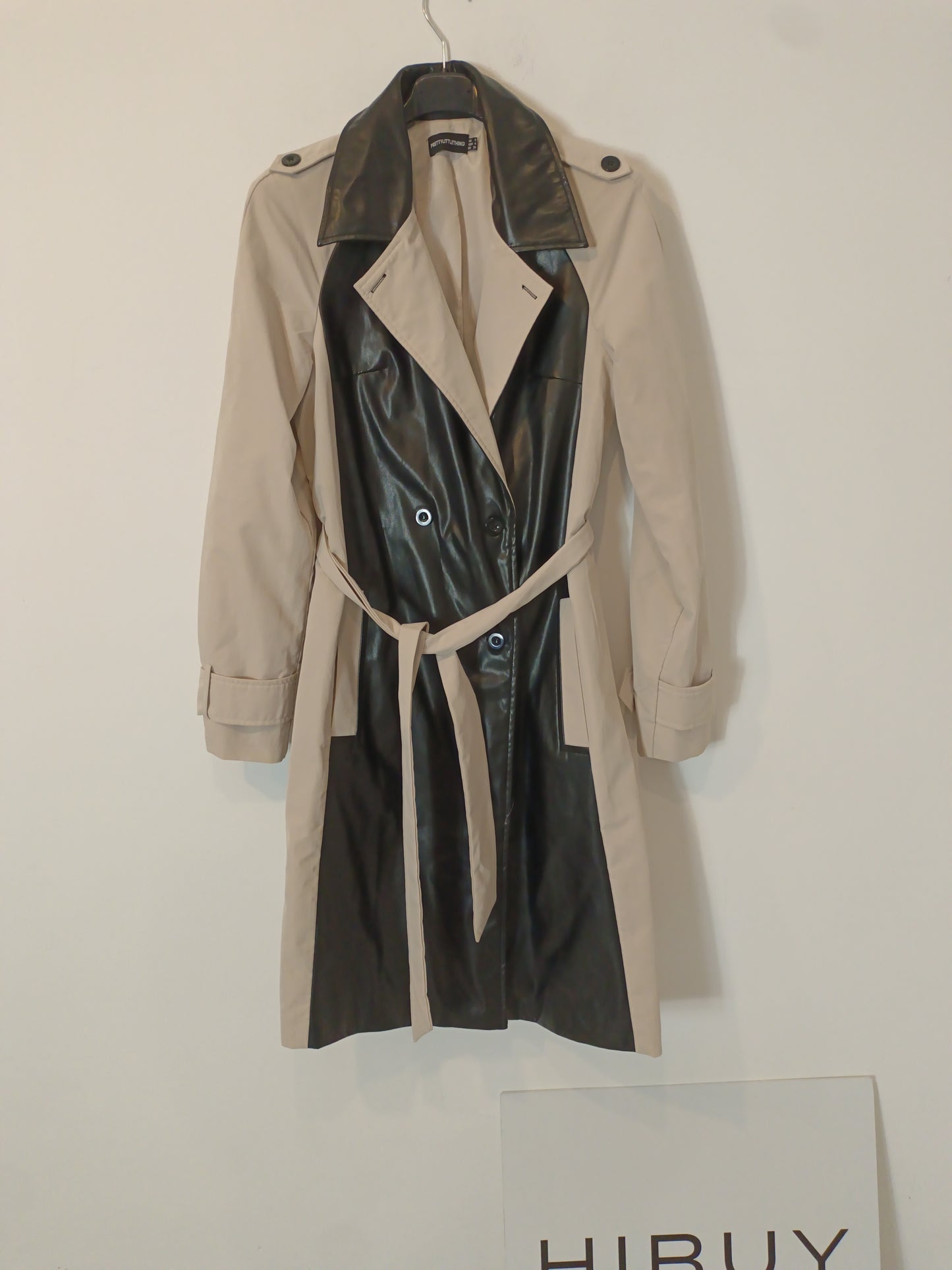 PRETTYLITLETHING. Beige trench coat with black details, size 36