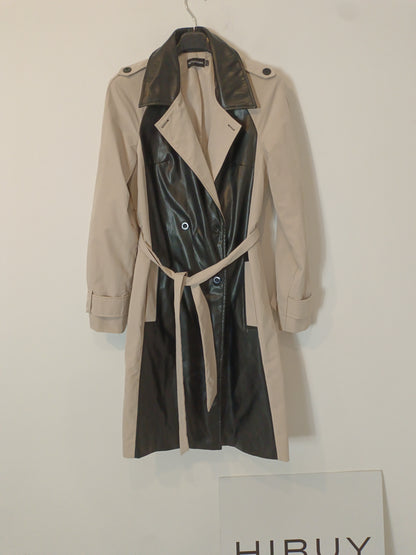 PRETTYLITLETHING. Beige trench coat with black details, size 36