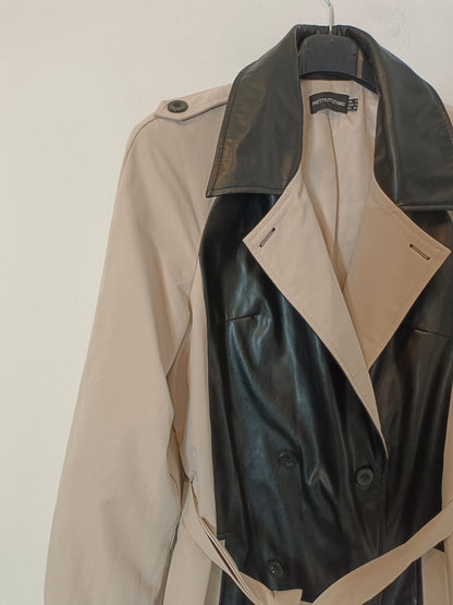 PRETTYLITLETHING. Beige trench coat with black details, size 36
