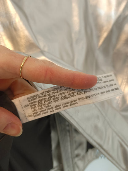 BERHKA. Silver Leatherette Biker Jacket