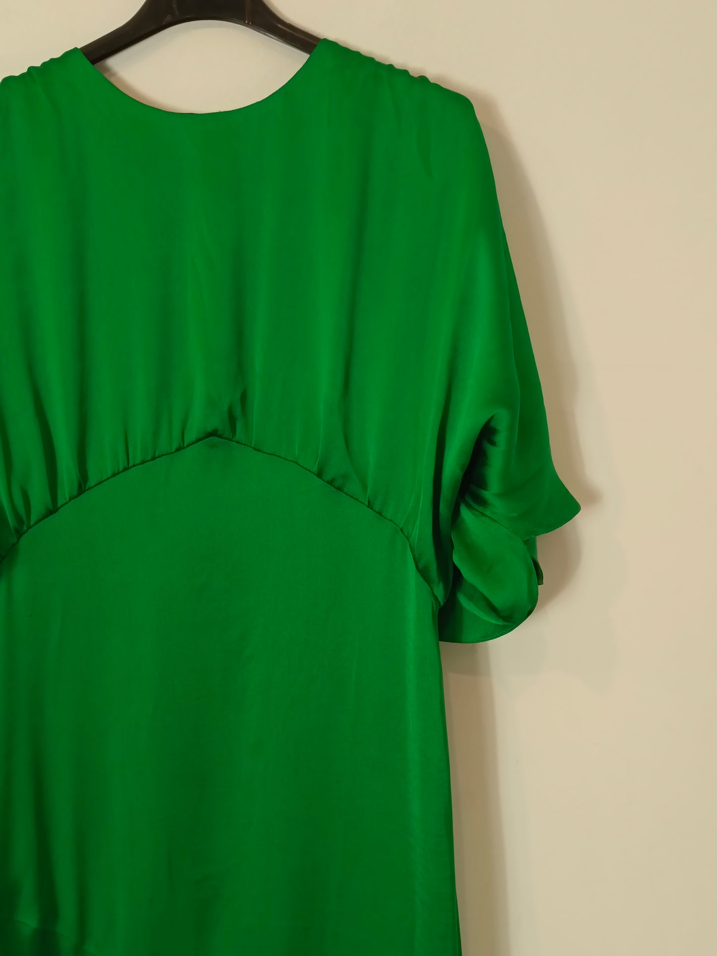 PEDRO DEL HIERRO. Long green satin dress, size 38