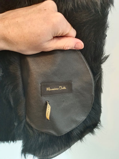 MASSIMO DUTTI. Chaleco negro pelo y piel  T.u(s)
