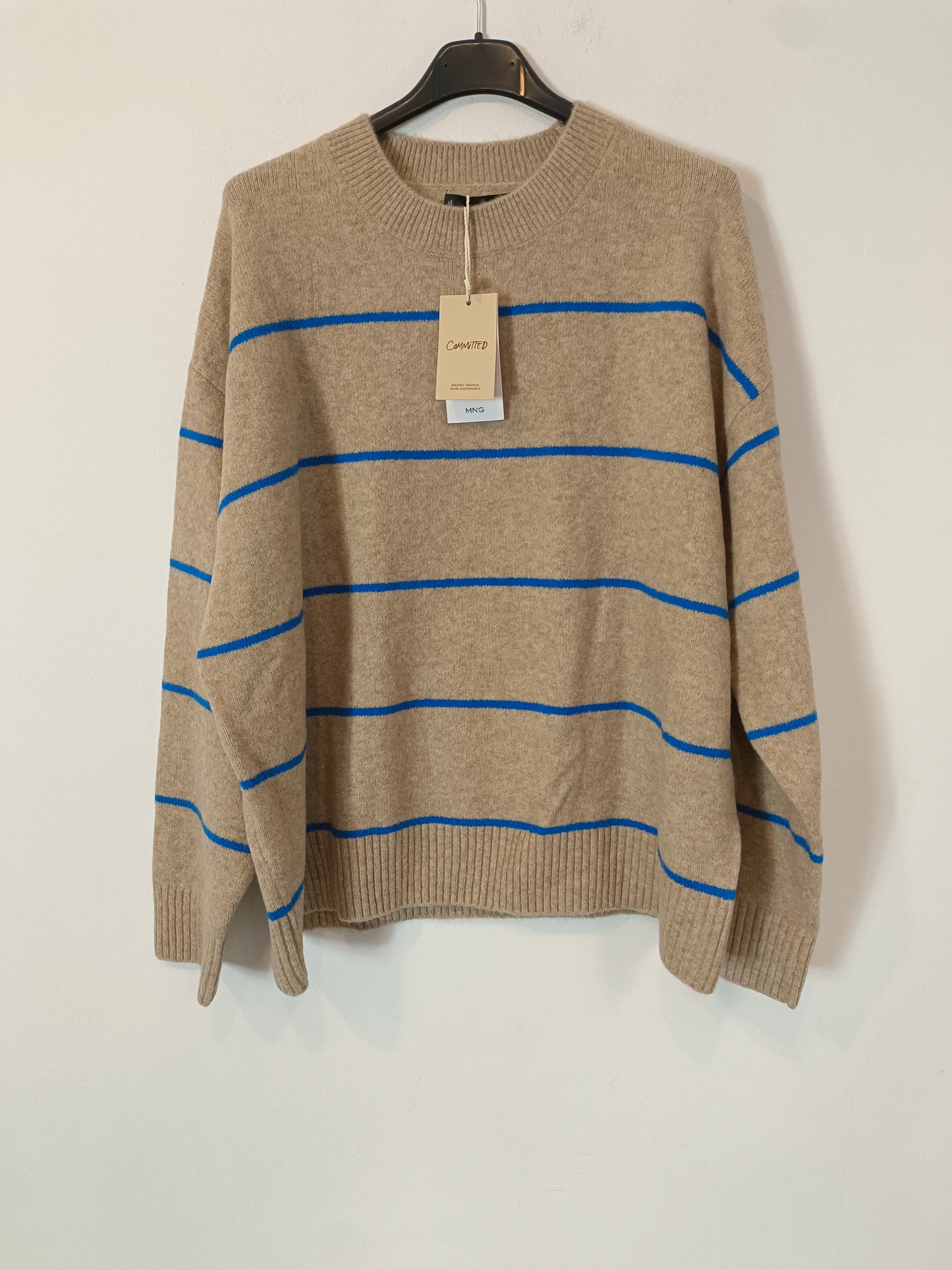MANGO. Striped beige sweater TM