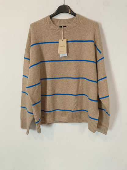 MANGO. Striped beige sweater TM