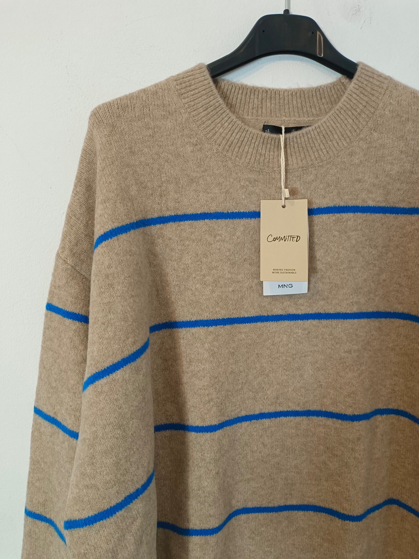 MANGO. Striped beige sweater TM