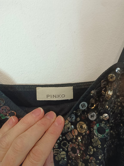 PINKO.  Vestido negro flecos vintage T. m
