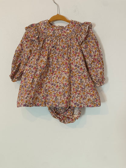 ZARA. Beige floral dress, size 6-9 months