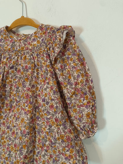 ZARA. Beige floral dress, size 6-9 months