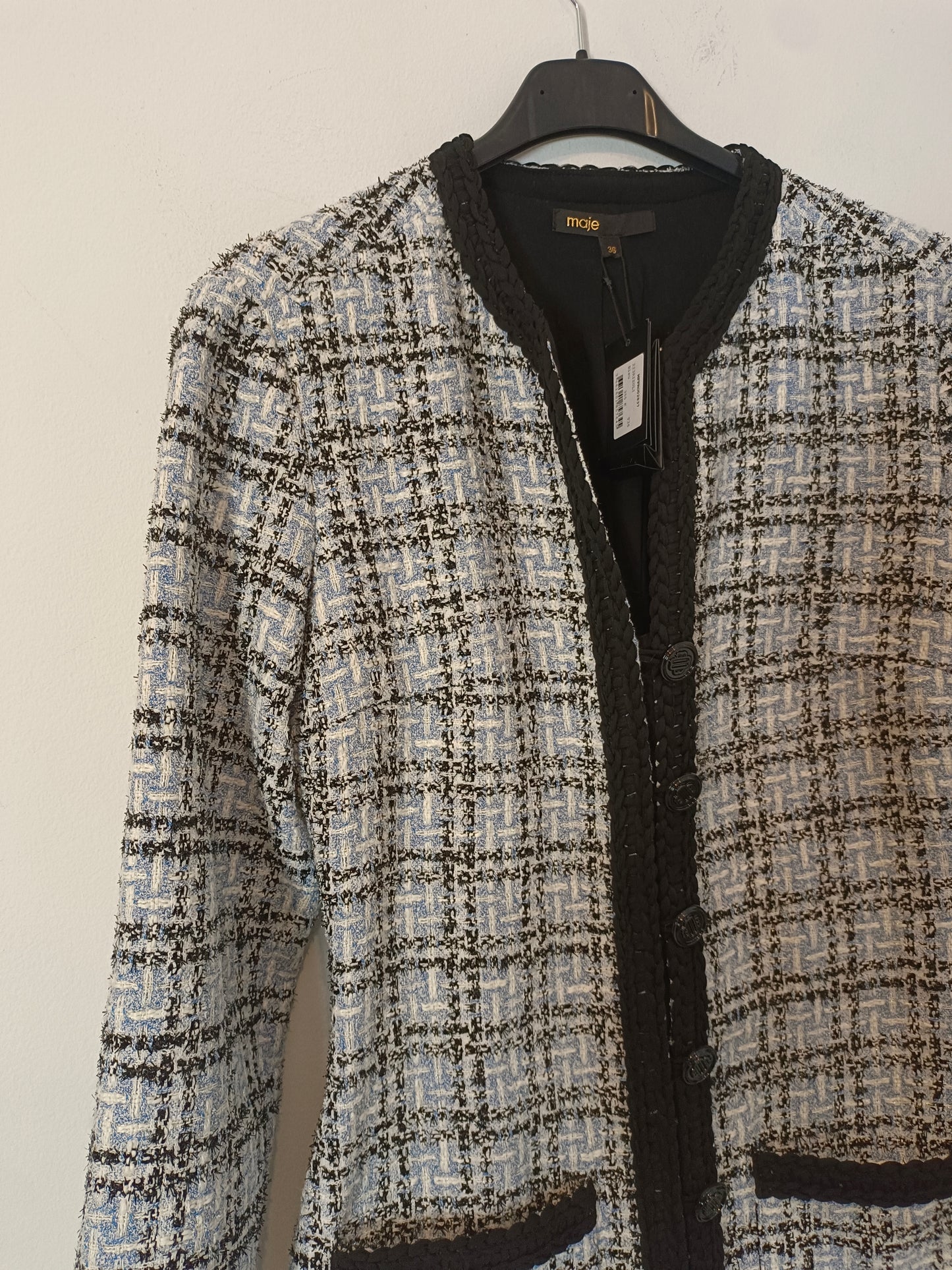 MAJE. Short buttoned tweed dress, size 36