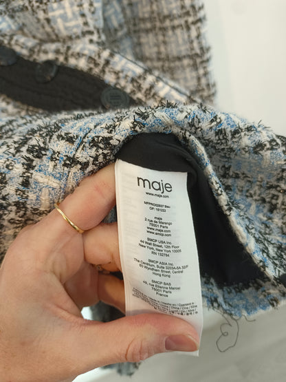 MAJE. Short buttoned tweed dress, size 36