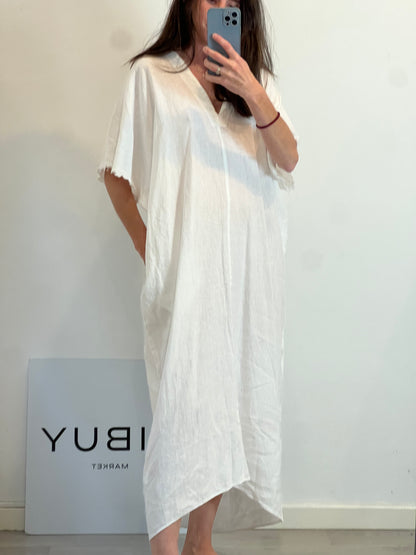 ZARA. Vestido blanco lino estilo túnica