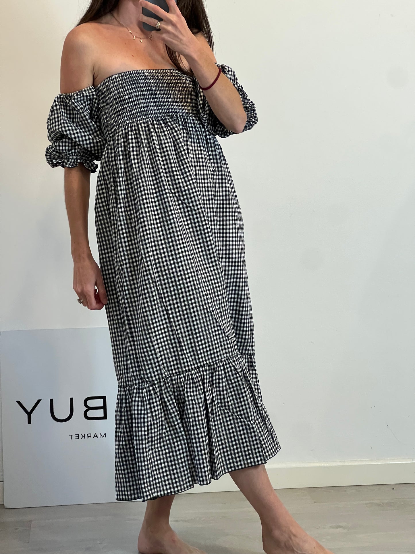 Vestido midi vichy detalle mangas