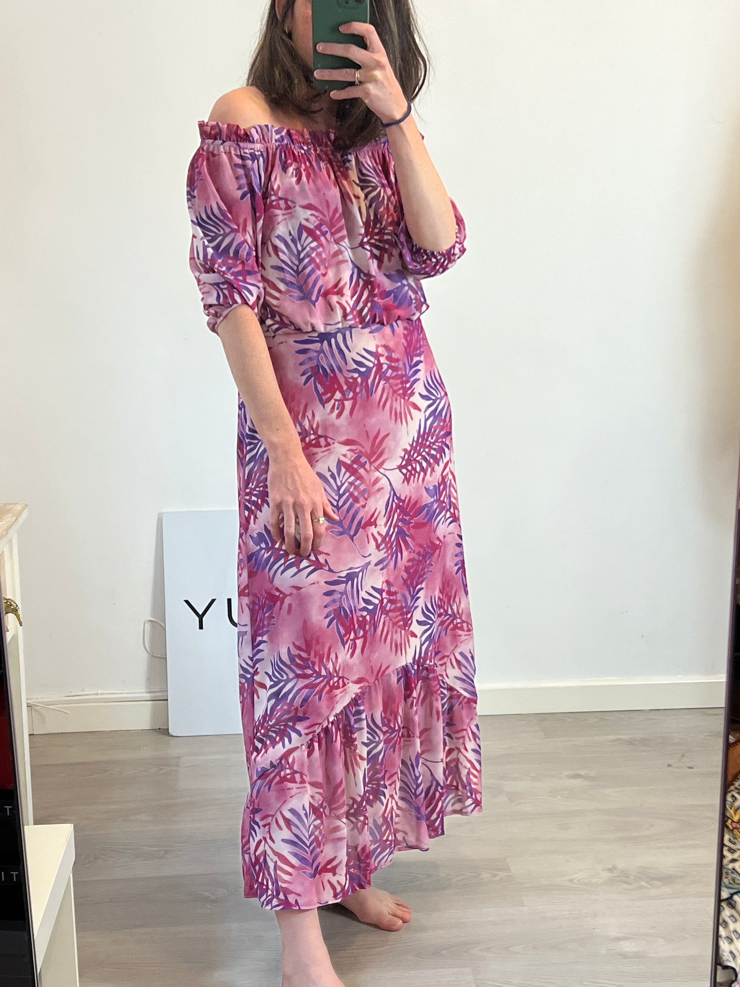 PANIAGUA. Vestido largo estampado hojas. T 1 ( S )