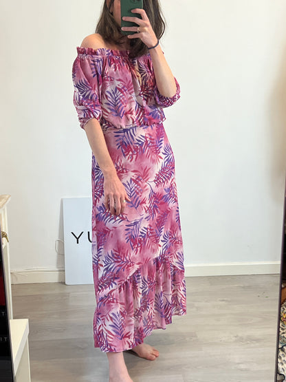 PANIAGUA. Vestido largo estampado hojas. T 1 ( S )