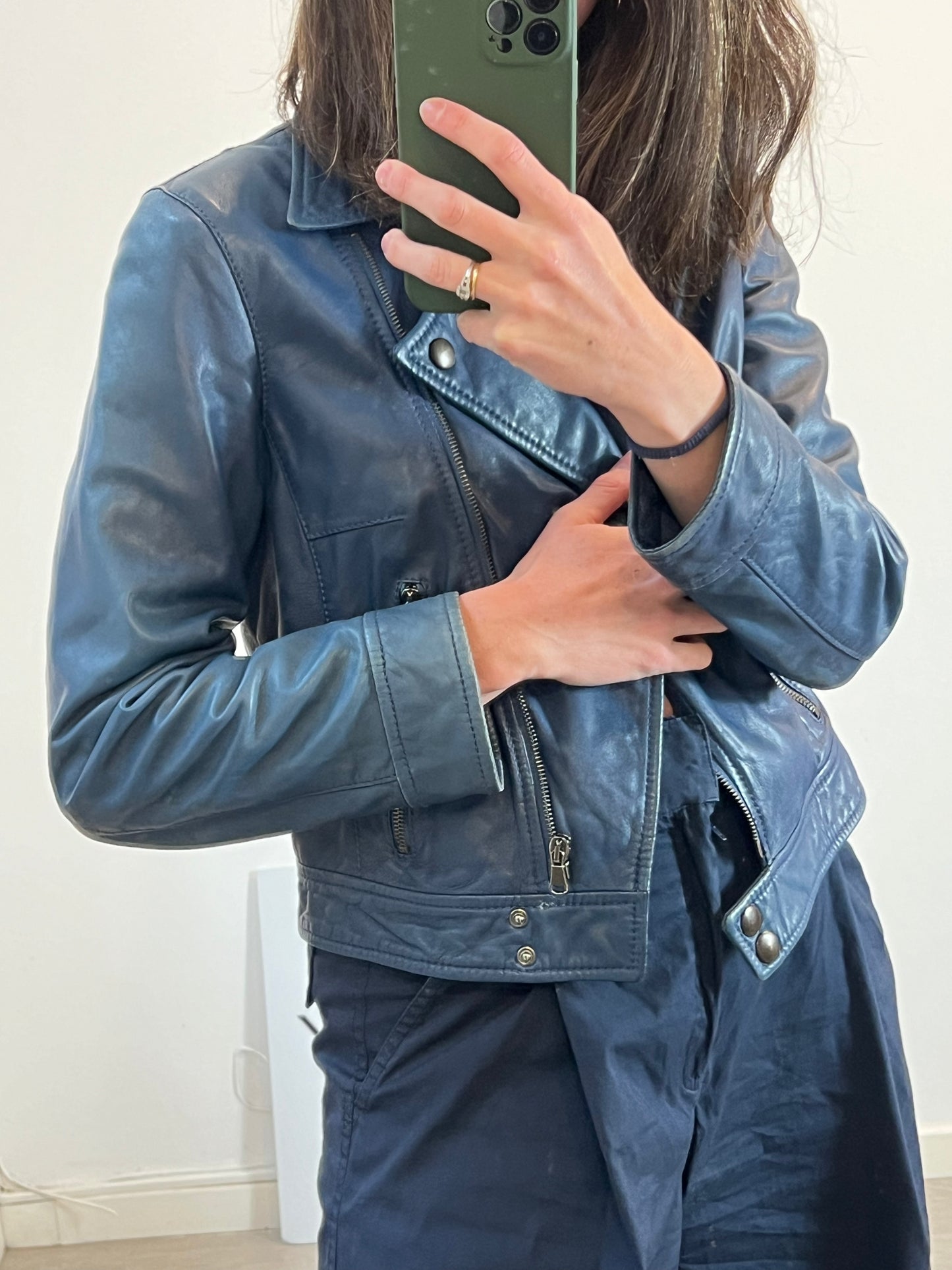 MAURO GRIFONI. Cazadora piel azul. T S/M