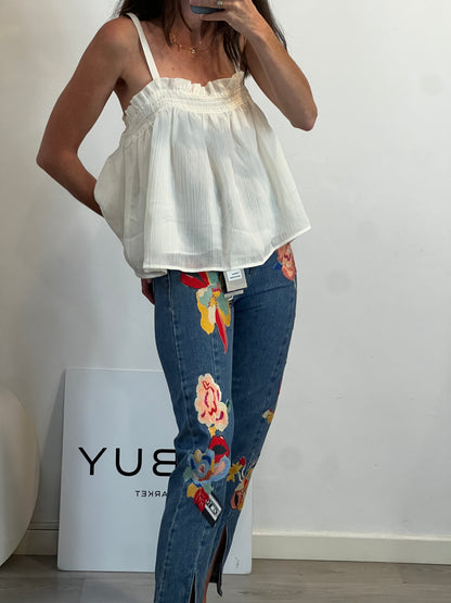 ZARA. Pantalón denim parches T.32