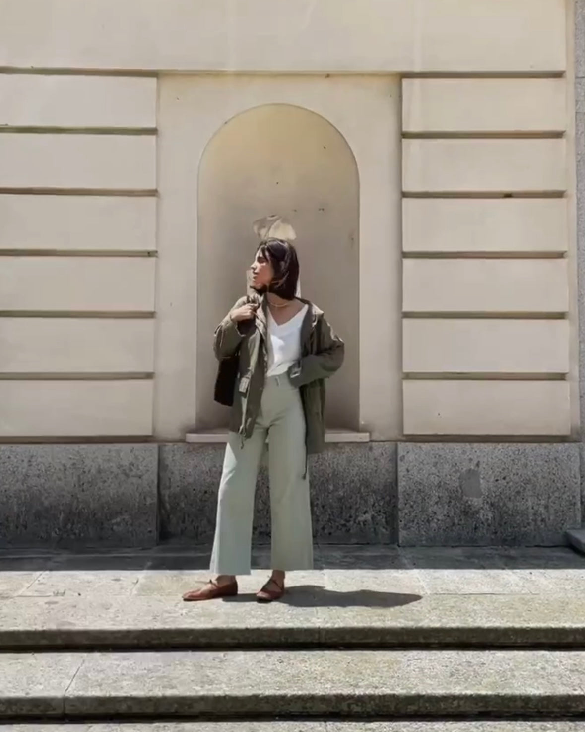 Pantalón verde denim culotte T.36