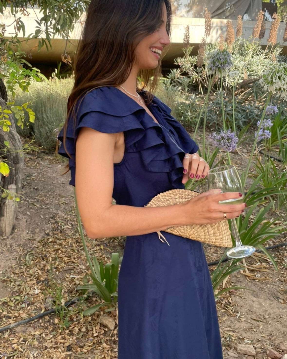 H&M. Vestido azul volante T.36