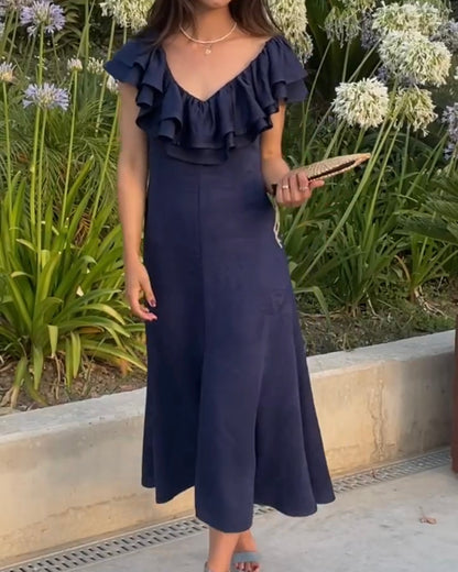 H&M. Vestido azul volante T.36