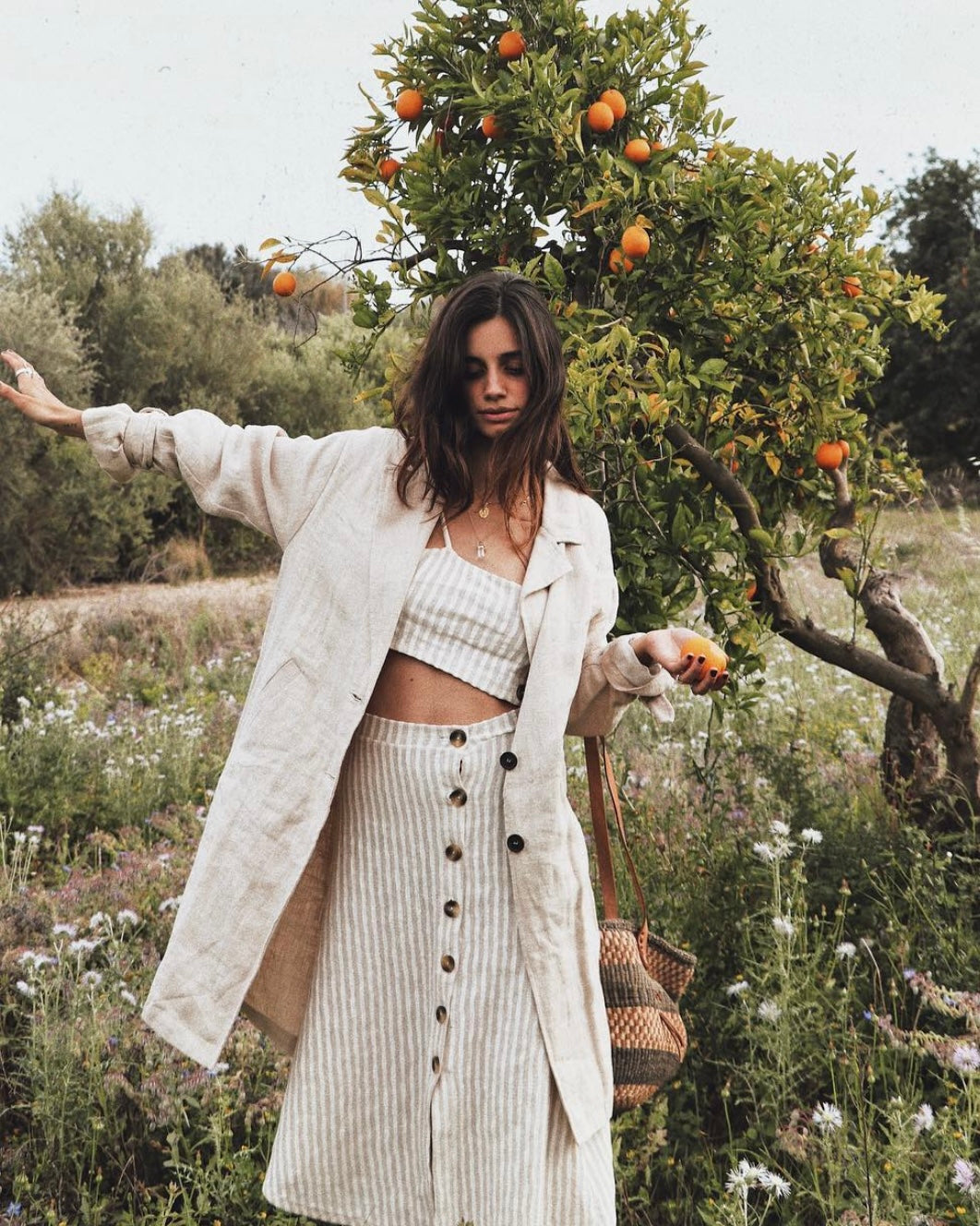 PULL&BEAR. Chaqueta beige con lino T.s