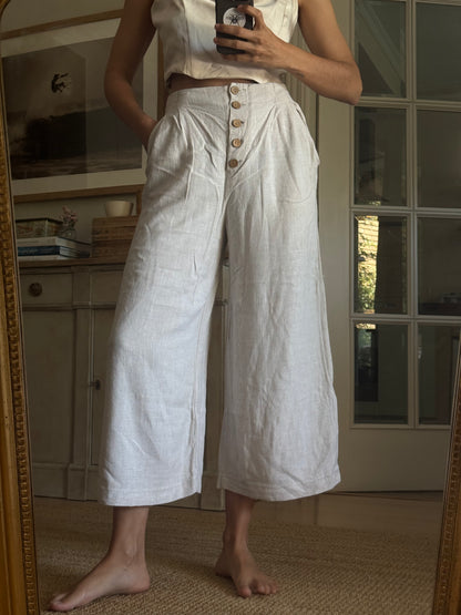 TOPSHOP.pantalón lino beige T.36