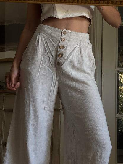 TOPSHOP.pantalón lino beige T.36