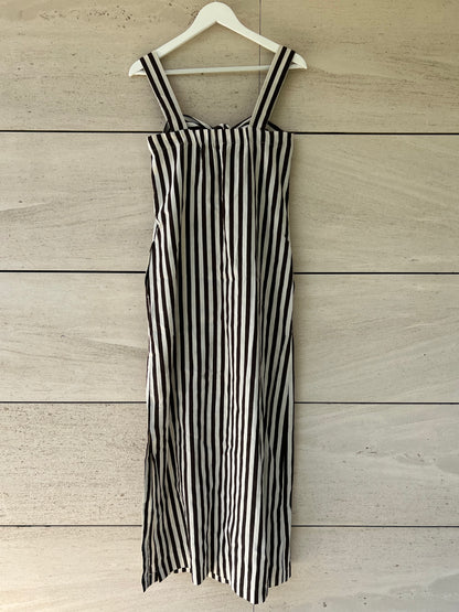 MASSIMO DUTTI. Vestido largo rayas marrones T.36