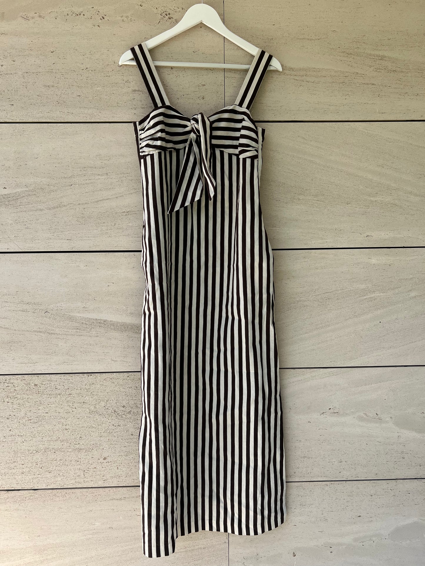 MASSIMO DUTTI. Vestido largo rayas marrones T.36