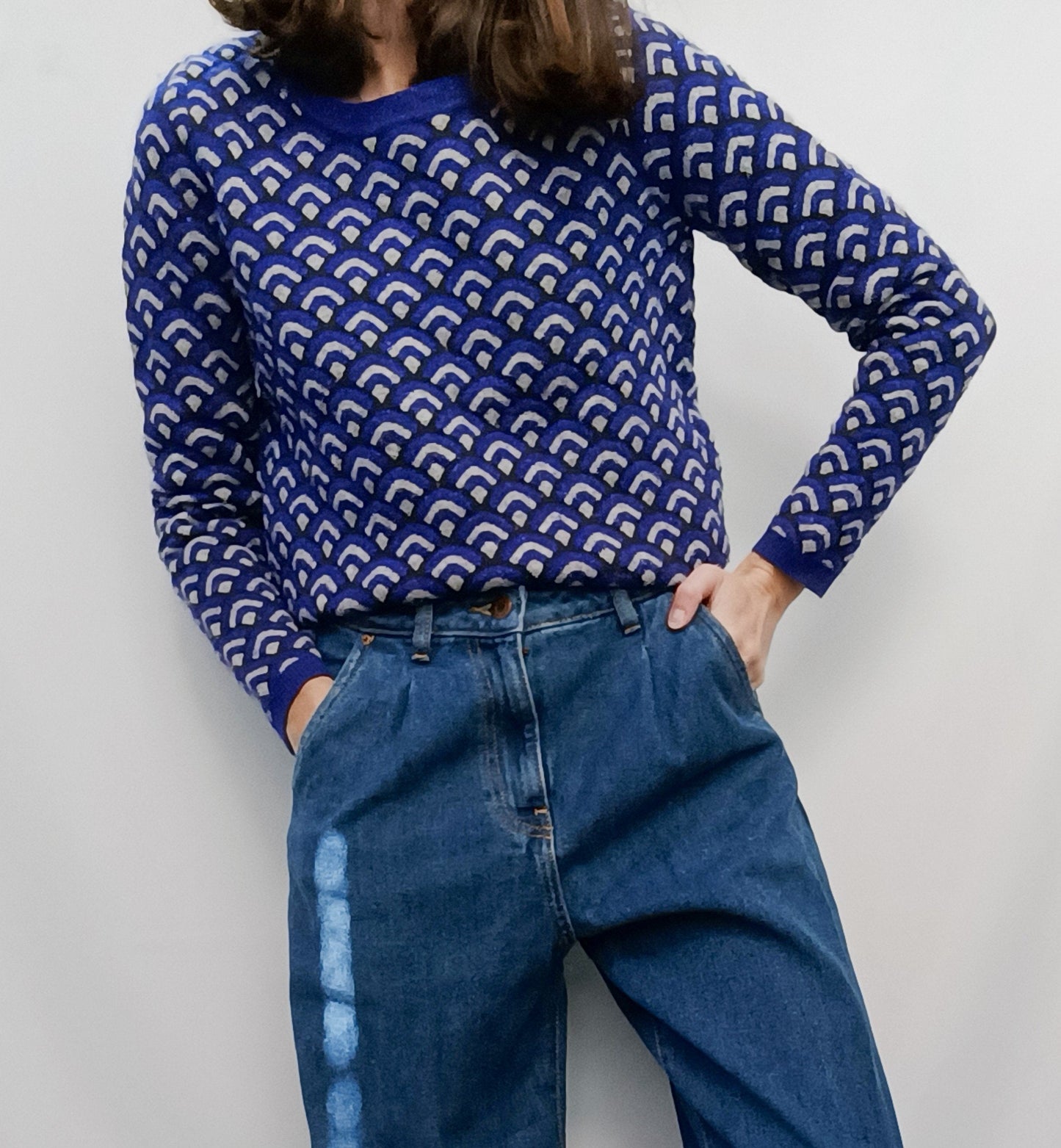 KOOKAÏ. Grey and blue printed sweater T.xs