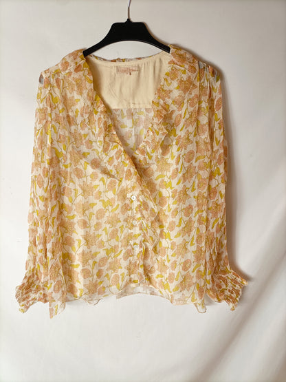 LOUISE MISHA. Semi-sheer blouse with gold threads. Size 38