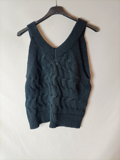 ZARA. Chaleco punto azul marino. T S